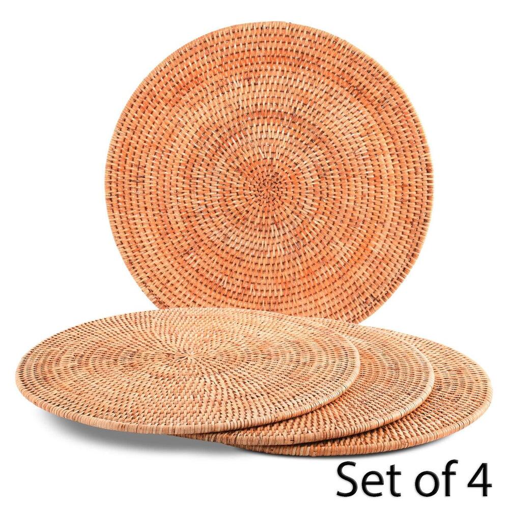 Hand Woven Wicker Rattan Round Placemat - Set of 4 by Vagabond House