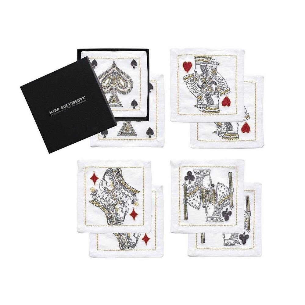 House Of Cards Cocktail Napkins in White - Red & Black - Set of 8 in a Gift Box by Kim Seybert