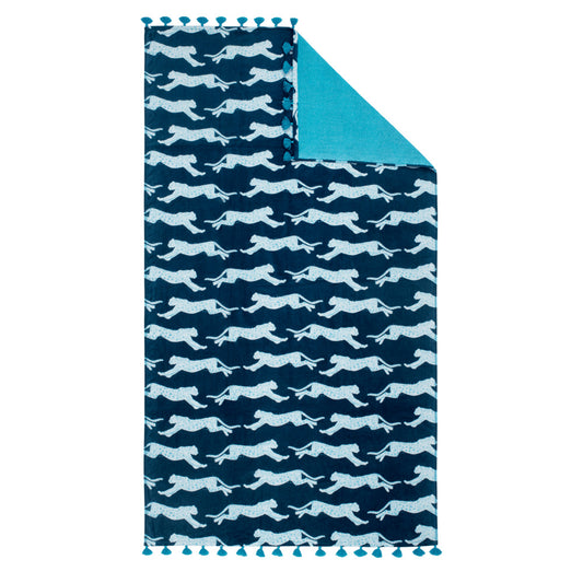 Leaping Leopard Beach Towel Navy