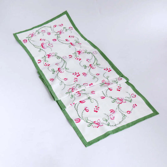 Linen Norelle Runner 108" x 18" - Green & Red Floral by Beatriz Ball