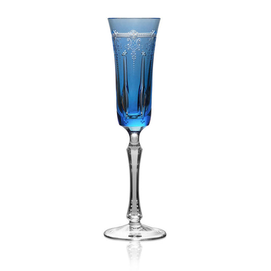 Lisbon Sky Blue Champagne Flute by Varga Crystal