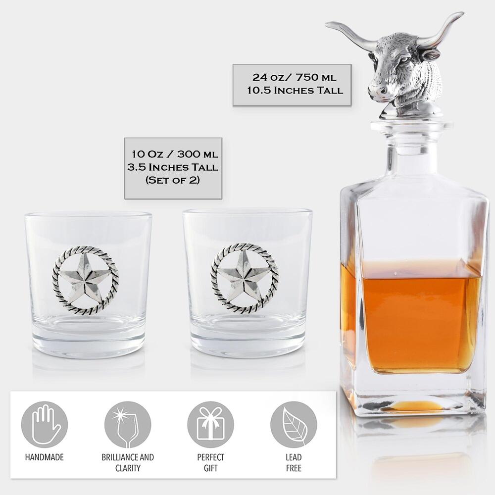 Longhorn Decanter Set with Pair Of Glass by Arthur Court Designs 2