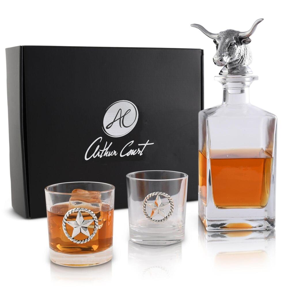 Longhorn Decanter Set with Pair Of Glass by Arthur Court Designs 5