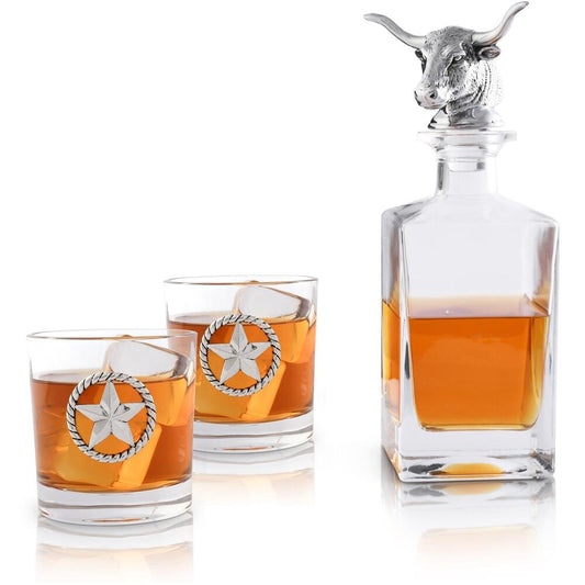 Longhorn Decanter Set with Pair Of Glass by Arthur Court Designs