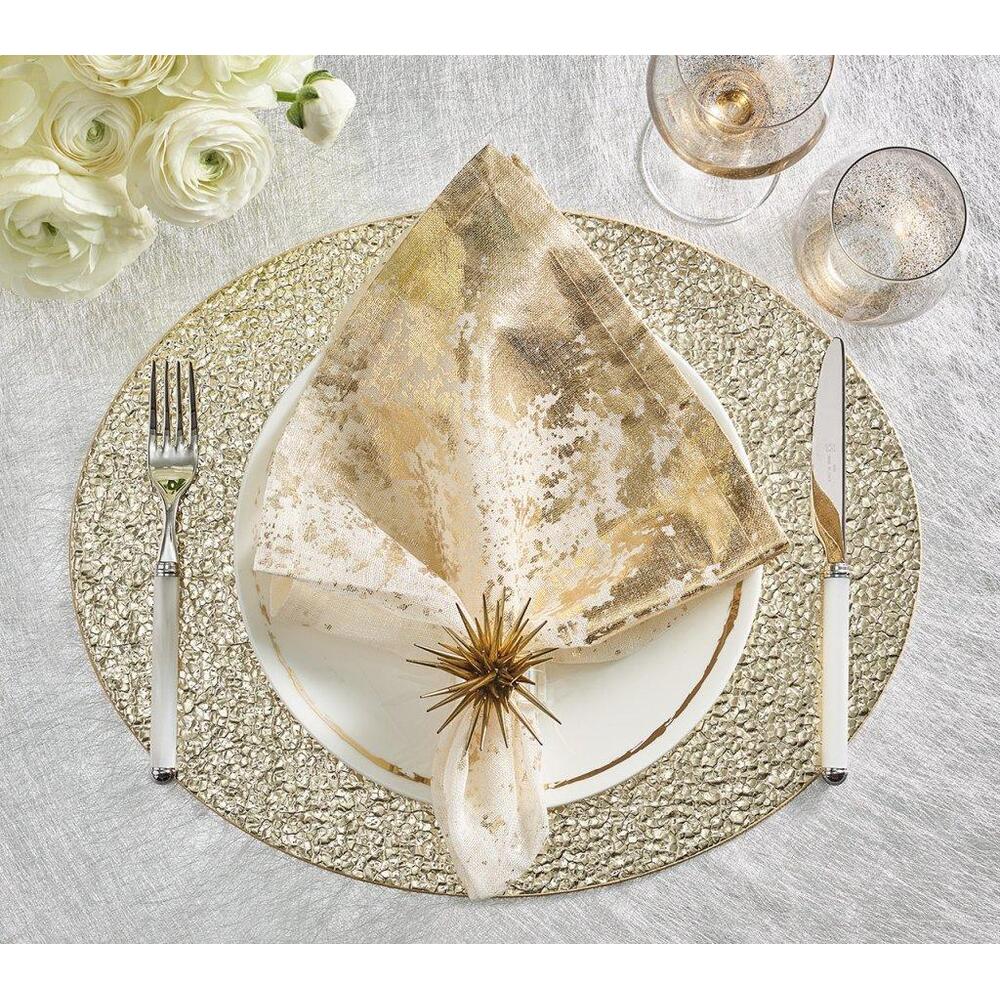 Metafoil Napkin - Set of 4 White & Gold by Kim Seybert 4
