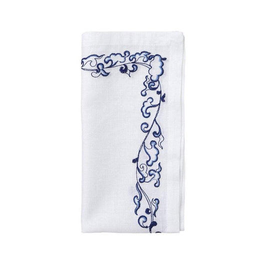 Ming Border Napkin in White & Navy - Set of 4 by Kim Seybert
