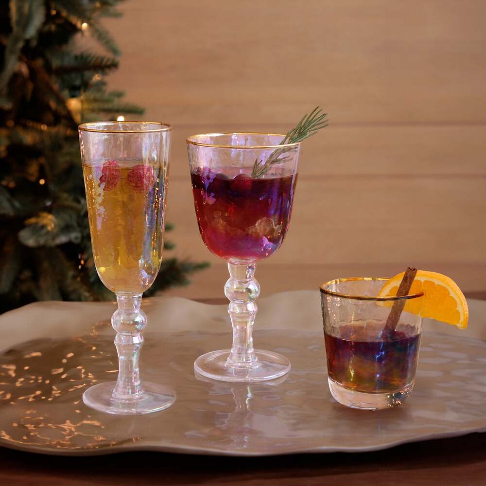 Mother of Pearl Stemless Glass All Purpose Glass with Gold Rim Set of 4 - Clear & Gold by Beatriz Ball 1