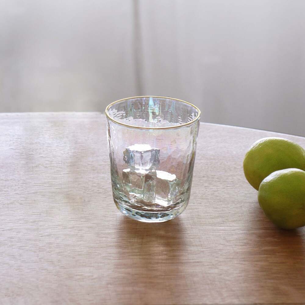 Mother of Pearl Stemless Glass All Purpose Glass with Gold Rim Set of 4 - Clear & Gold by Beatriz Ball
