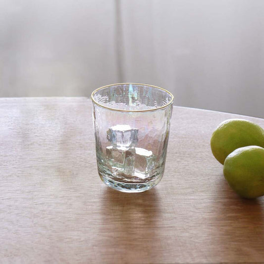 Mother of Pearl Stemless Glass All Purpose Glass with Gold Rim Set of 4 - Clear & Gold by Beatriz Ball