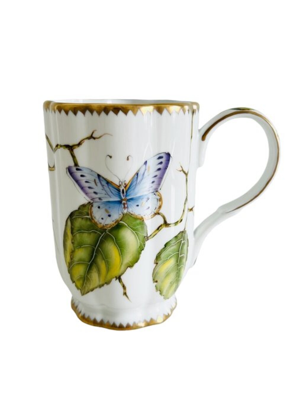 MU1 - Hand Painted Porcelain Green Leaves Coffee/Tea Mug by Anna Weatherley