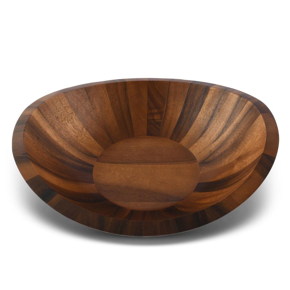 Munich Pattern Large Acacia Wood Salad Bowl by Arthur Court Designs 2