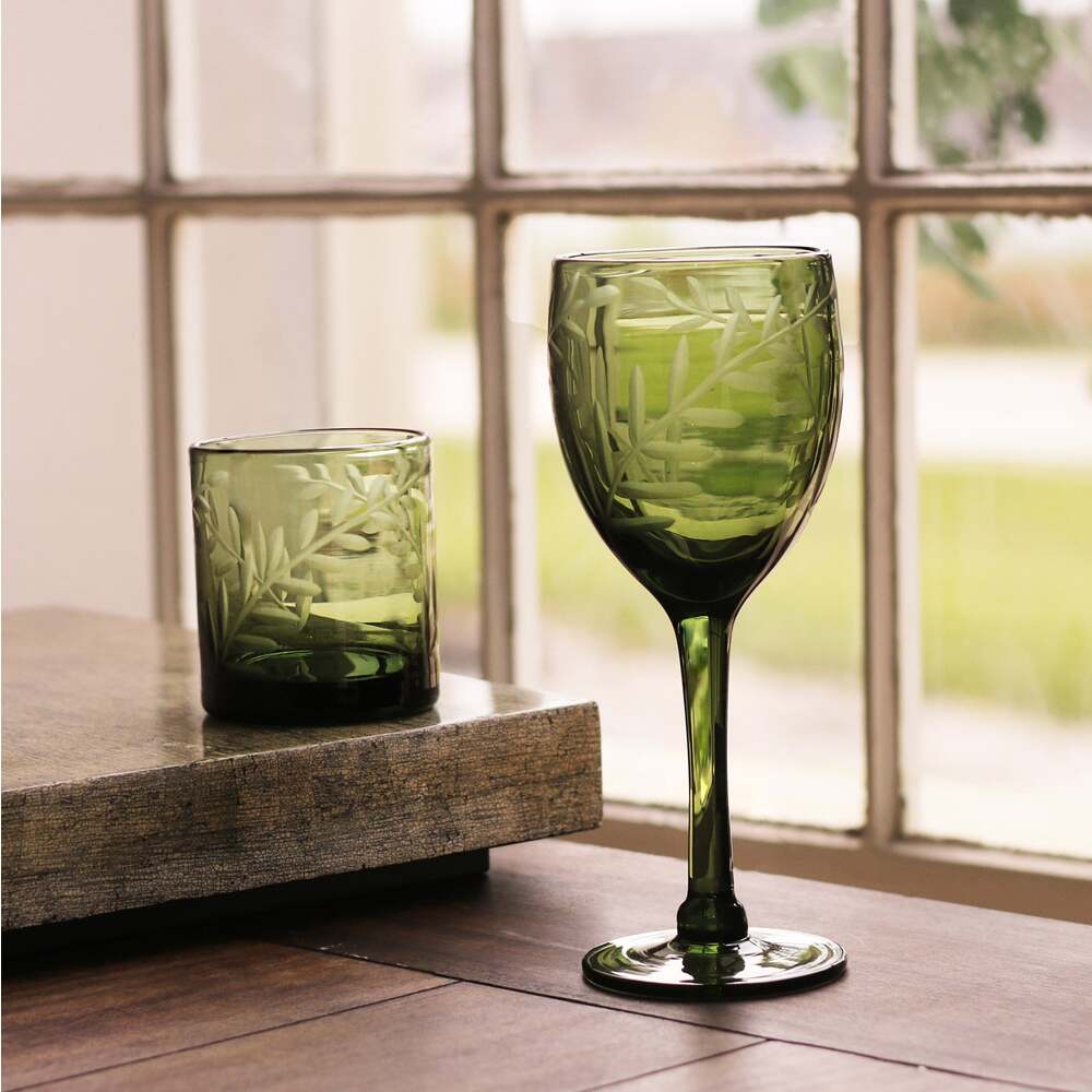 Fern Double Old Fashioned Glass Set of 4 - Dark Green by Beatriz Ball Additional Image 1