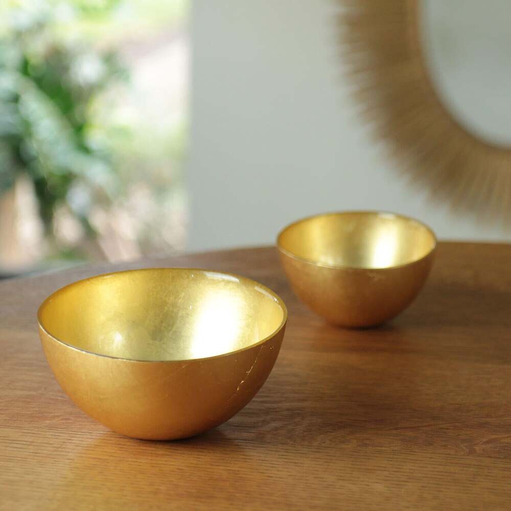 New Orleans Round Foil Leafing Bowl Set of 2 - Gold by Beatriz Ball 2