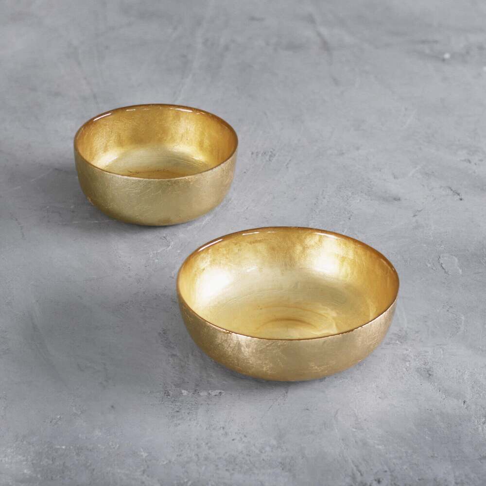 New Orleans Shallow Round Foil Leafing Bowl Set of 2 - Gold by Beatriz Ball 1