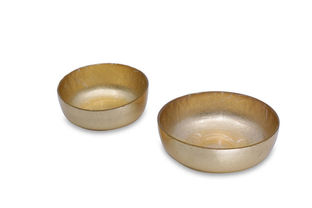 New Orleans Shallow Round Foil Leafing Bowl Set of 2 - Gold by Beatriz Ball 2