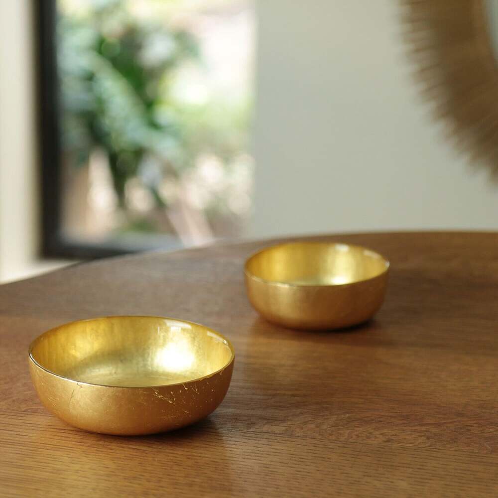 New Orleans Shallow Round Foil Leafing Bowl Set of 2 - Gold by Beatriz Ball 3