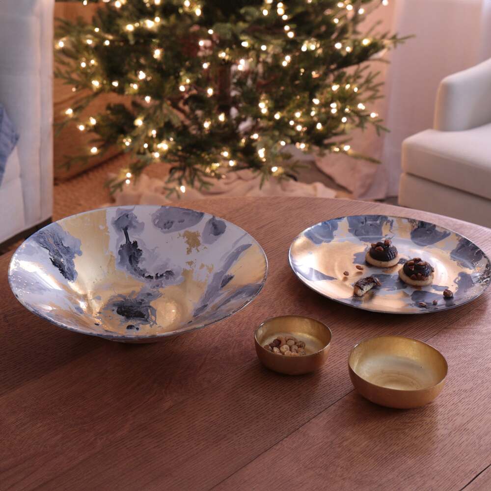New Orleans Shallow Round Foil Leafing Bowl Set of 2 - Gold by Beatriz Ball