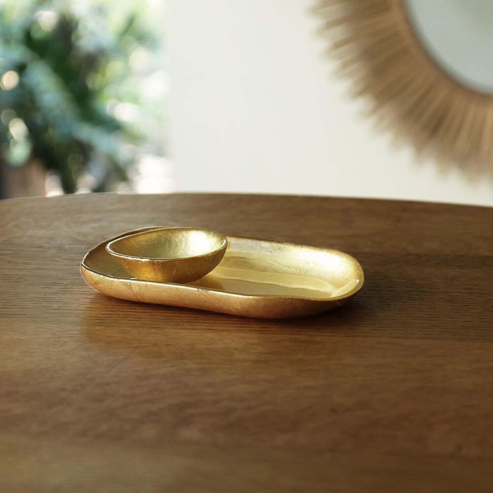 New Orleans Small Oval Foil Leafing Platter with Mini Bowl - Gold by Beatriz Ball 1