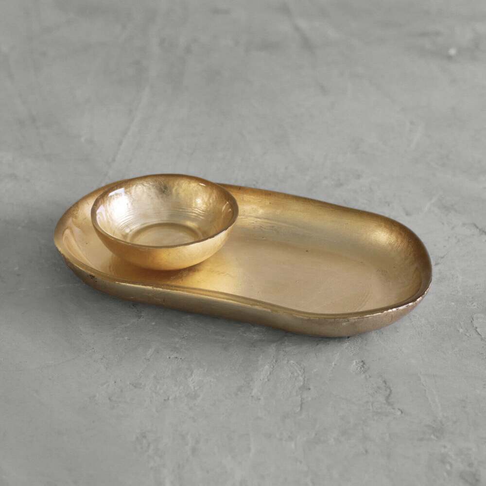 New Orleans Small Oval Foil Leafing Platter with Mini Bowl - Gold by Beatriz Ball