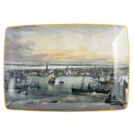 New York Harbor Map Rectangular Tray by Mottahedeh Additional Image -1