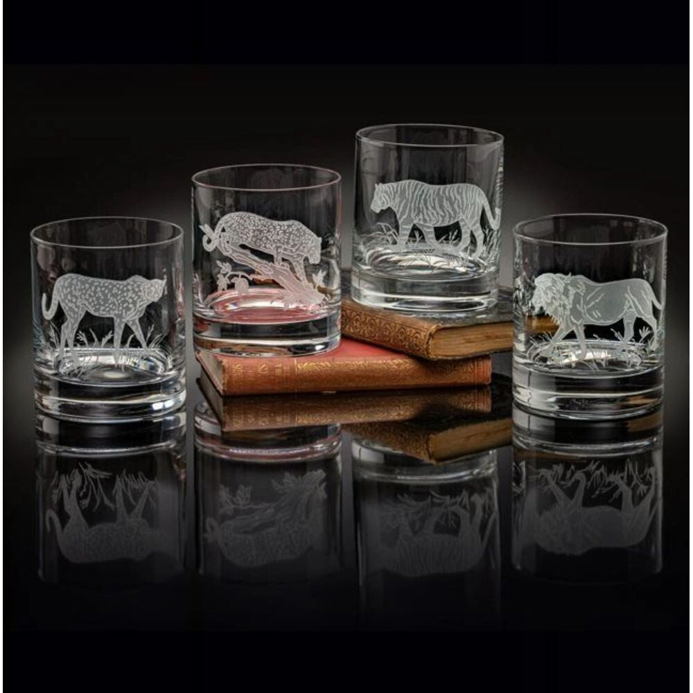 Old Fashion Glasses (4) Big Cats by Julie Wear