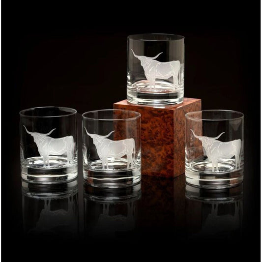 Old Fashion Glasses (4) Texas Longhorn by Julie Wear