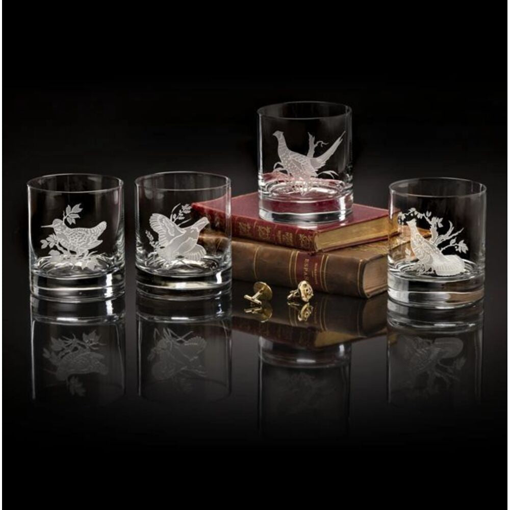 Old Fashion Glasses (4) Upland Game Birds by Julie Wear