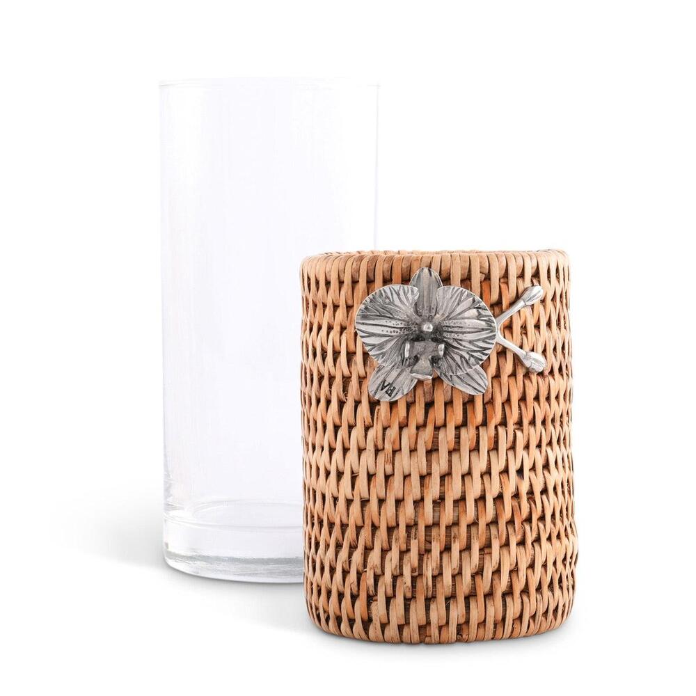 Orchid Drinking Glass Covered with Hand Woven Wicker Rattan - Set of 4 by Vagabond House 1