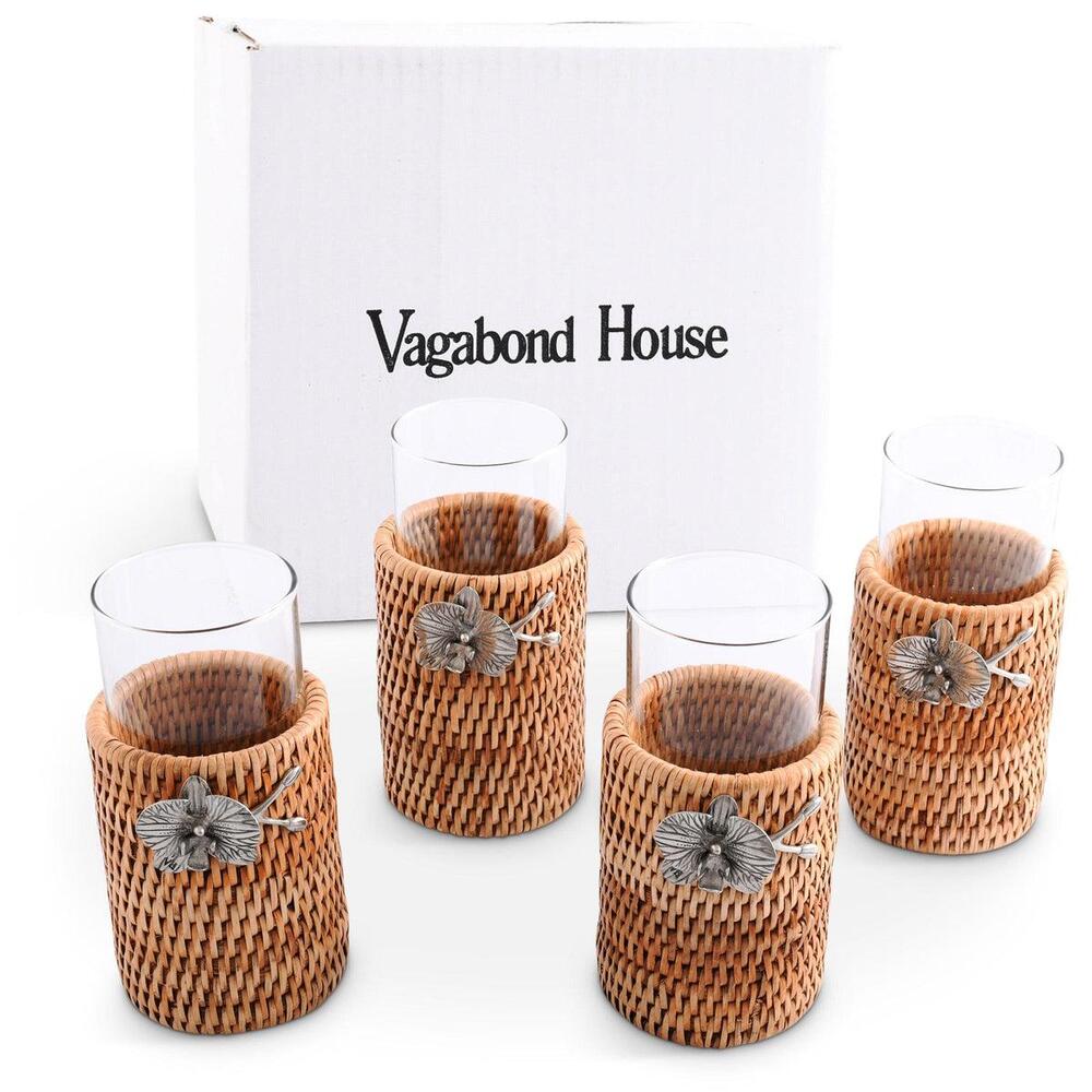 Orchid Drinking Glass Covered with Hand Woven Wicker Rattan - Set of 4 by Vagabond House 3