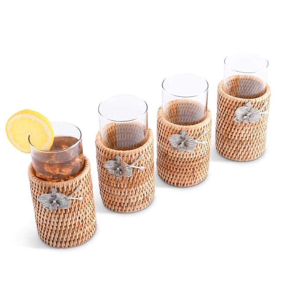 Orchid Drinking Glass Covered with Hand Woven Wicker Rattan - Set of 4 by Vagabond House 4