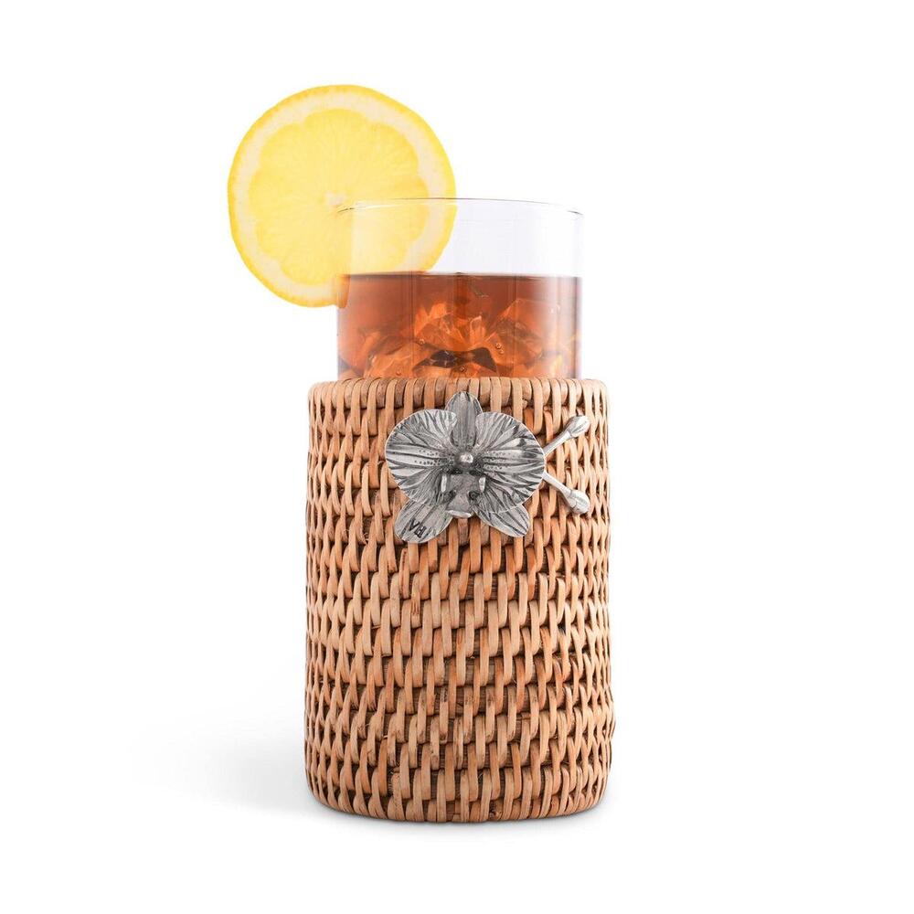 Orchid Drinking Glass Covered with Hand Woven Wicker Rattan - Set of 4 by Vagabond House 5