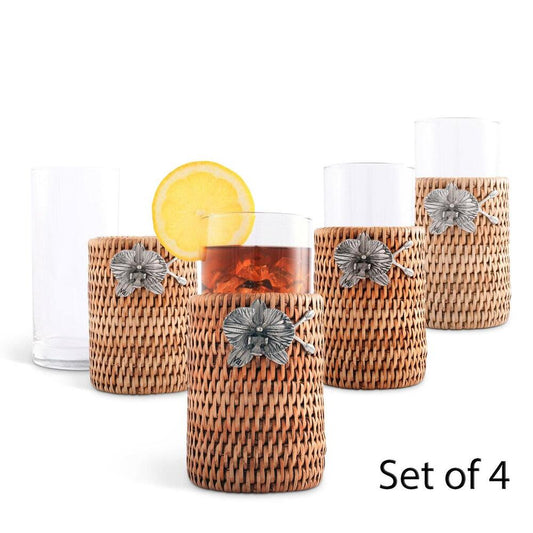 Orchid Drinking Glass Covered with Hand Woven Wicker Rattan - Set of 4 by Vagabond House