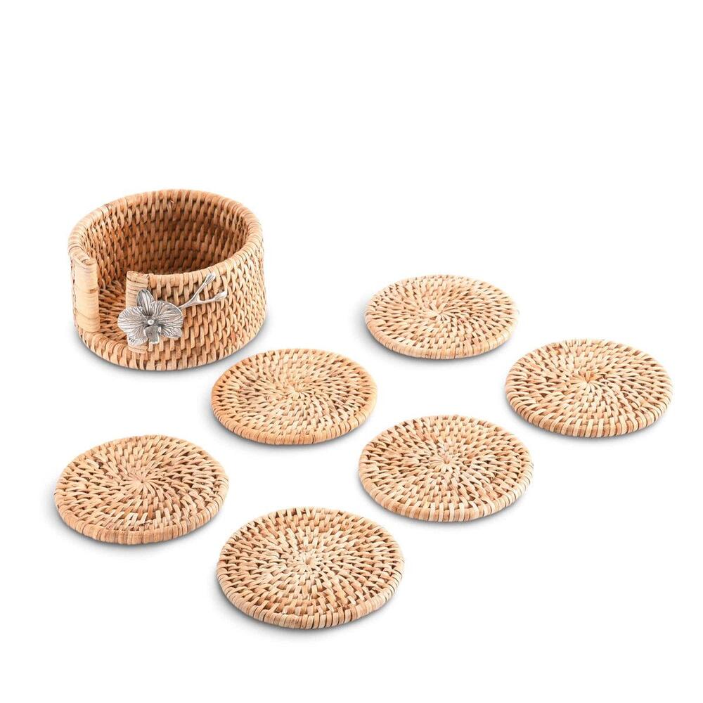 Orchid Hand Woven Wicker Rattan Coaster Set - 6 Coasters by Vagabond House 1
