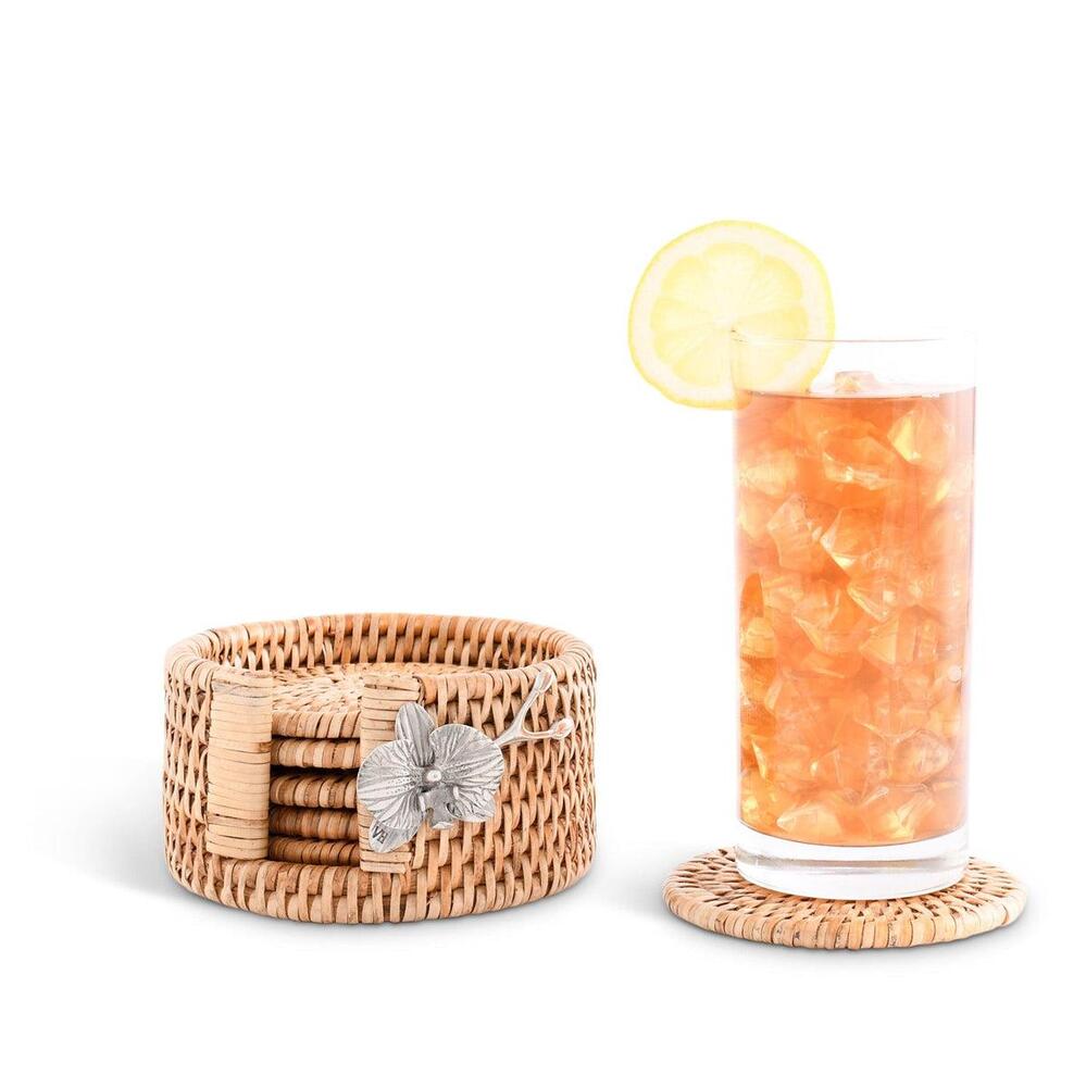 Orchid Hand Woven Wicker Rattan Coaster Set - 6 Coasters by Vagabond House 2