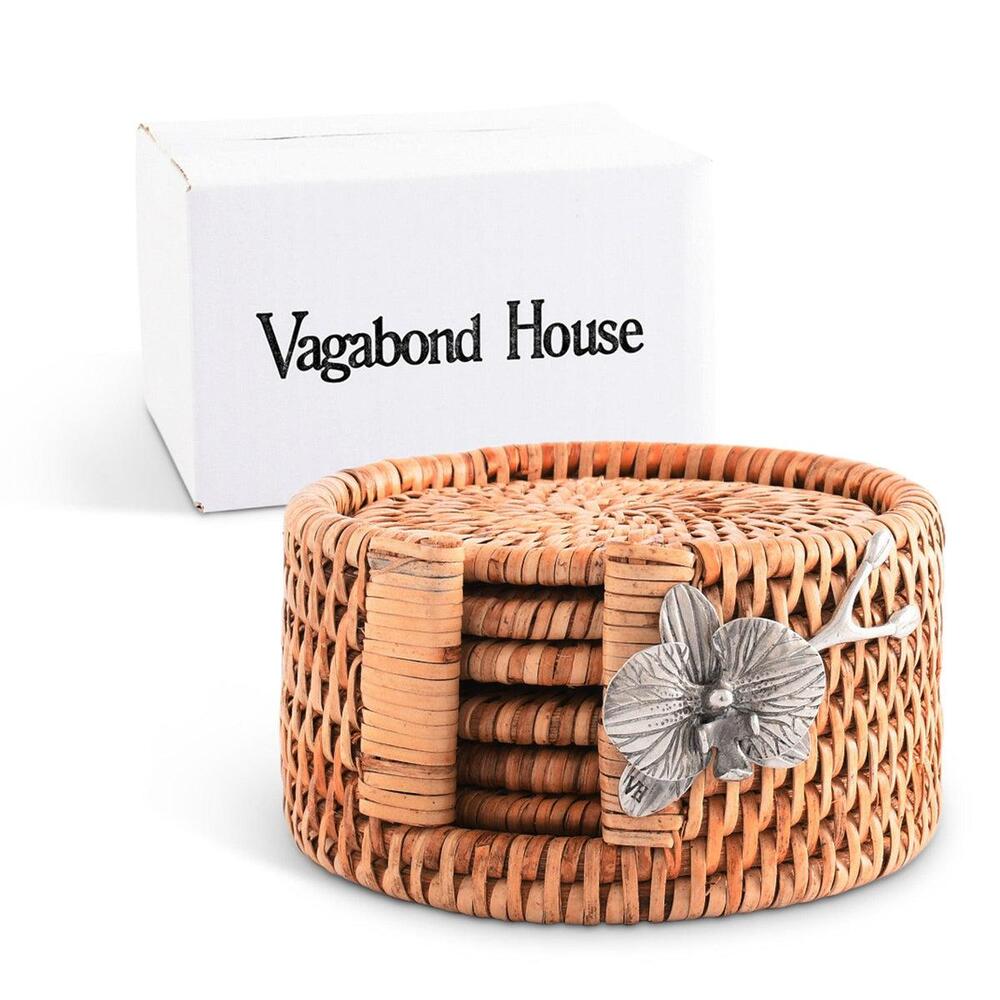 Orchid Hand Woven Wicker Rattan Coaster Set - 6 Coasters by Vagabond House 4