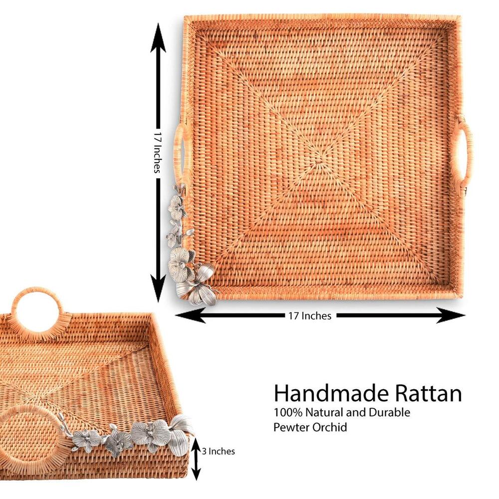 Orchid Hand Woven Wicker Rattan Large Square Tray by Vagabond House 4