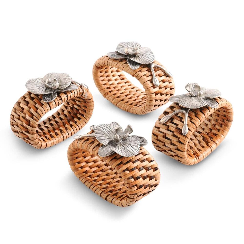 Orchid Hand Woven Wicker Rattan Napkin Ring - Set of 4 by Vagabond House 5