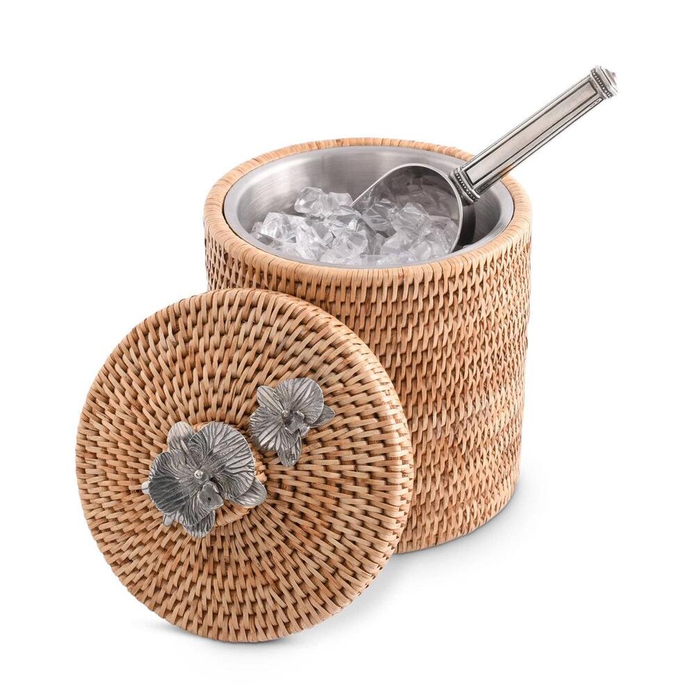 Orchids Hand Woven Wicker Rattan Lidded Ice Bucket by Vagabond House 2