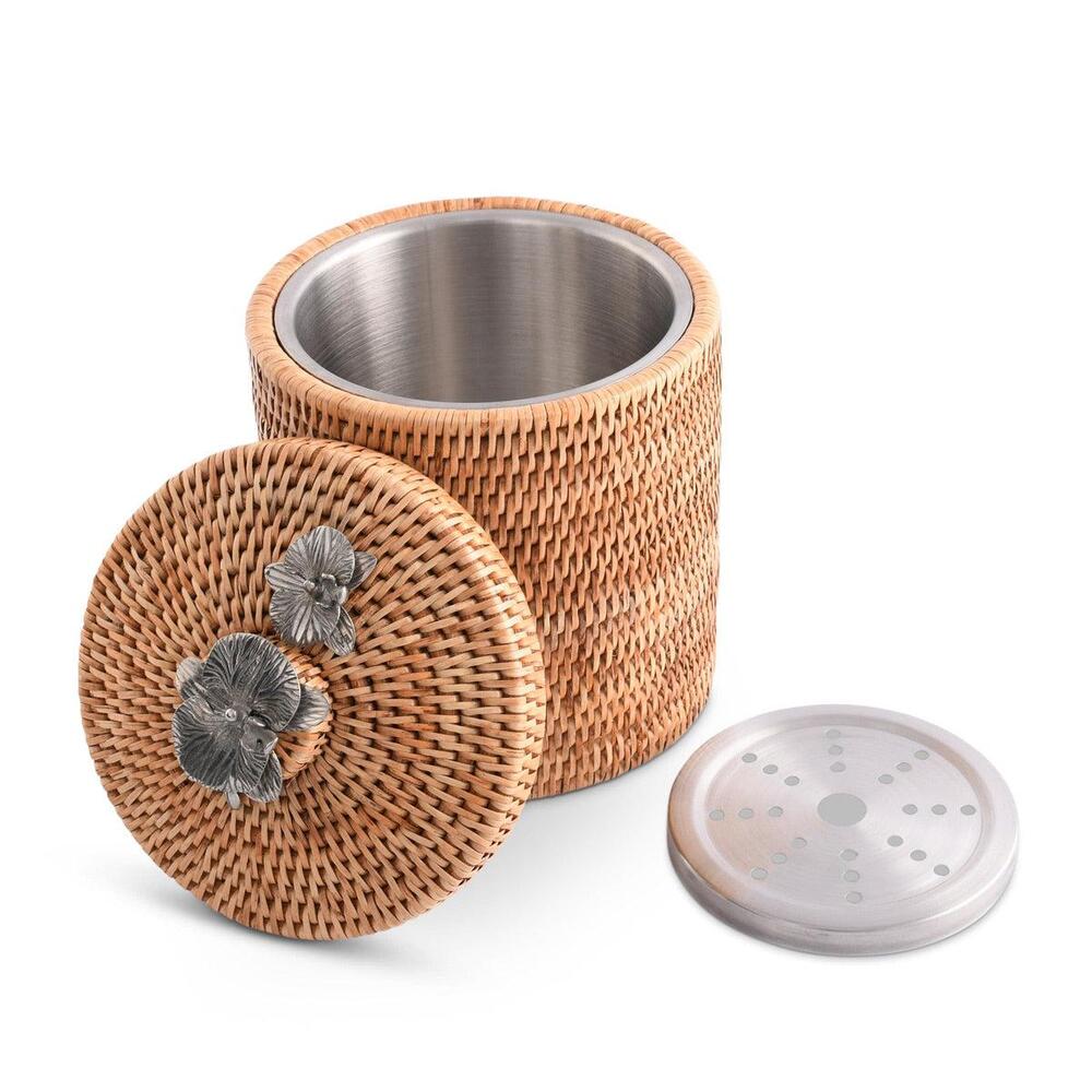 Orchids Hand Woven Wicker Rattan Lidded Ice Bucket by Vagabond House 4