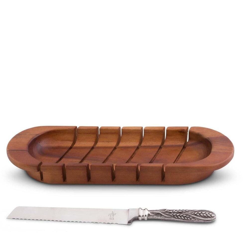 Oval Bread Board with Pewter Wheat Knife by Vagabond House