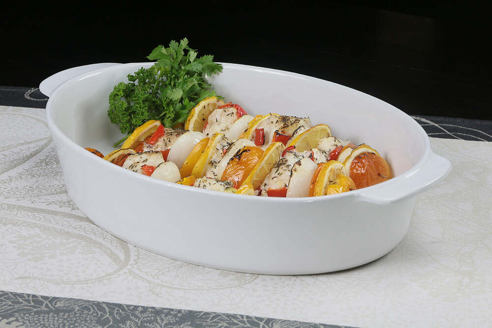 Oval Large White 4QT Casserole Stoneware Roaster by Calaisio 1