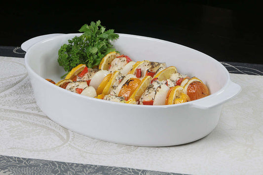 Oval Large White 4QT Casserole Stoneware Roaster by Calaisio 1