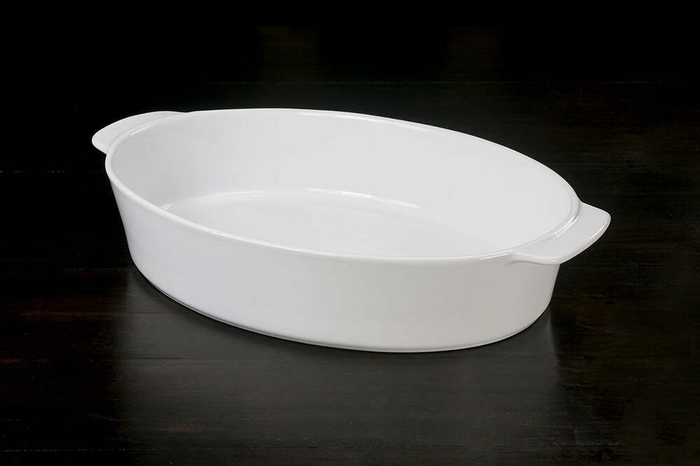 Oval Large White 4QT Casserole Stoneware Roaster by Calaisio