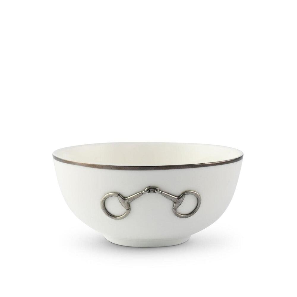 Pewter Bit Bone China Round Cereal Bowl Platinum Rim by Vagabond House