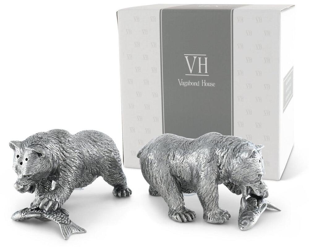 Pewter Fishing Bear Salt & Pepper Set by Vagabond House 4