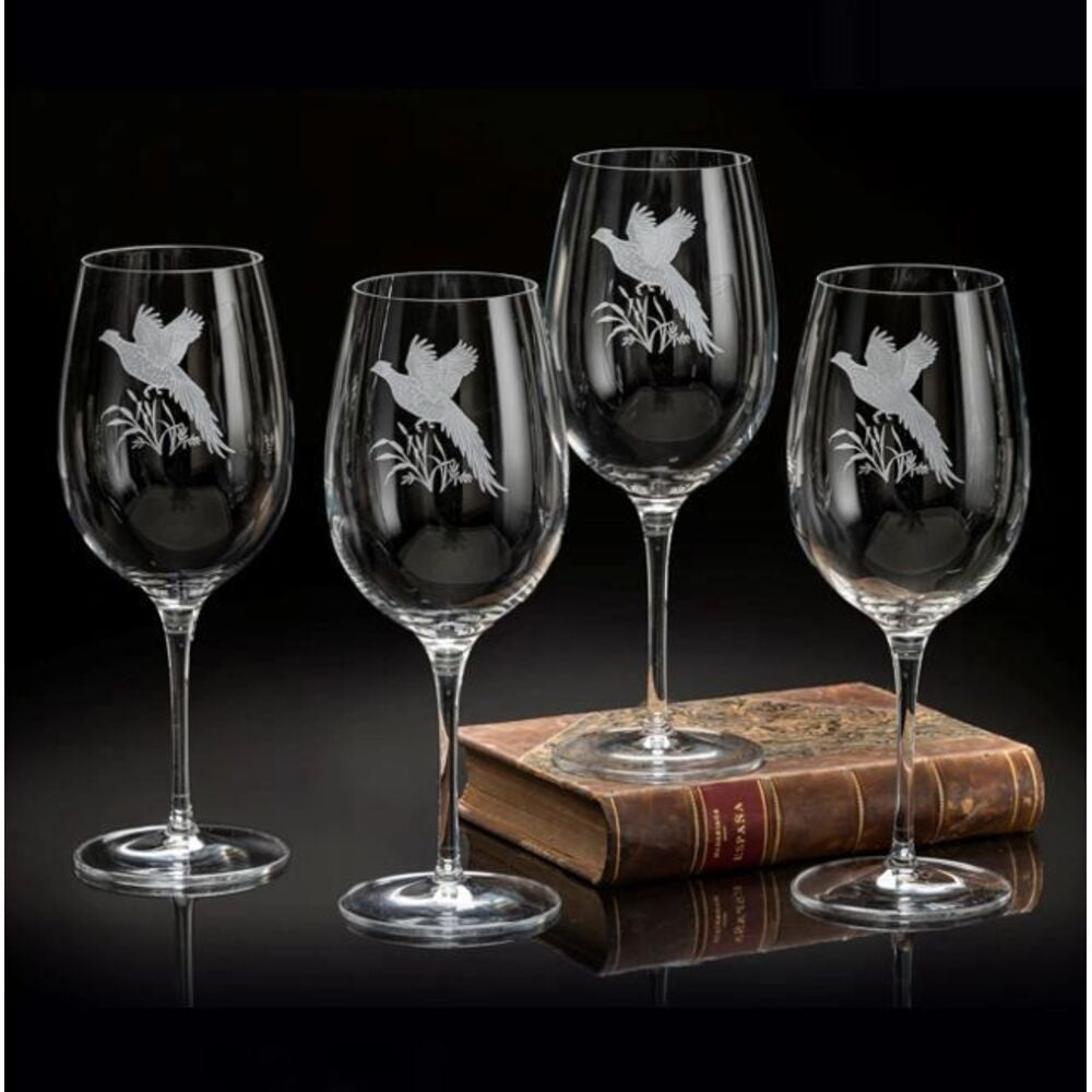 Pheasant Wine Stem Glasses (4) Upland Game Birds by Julie Wear