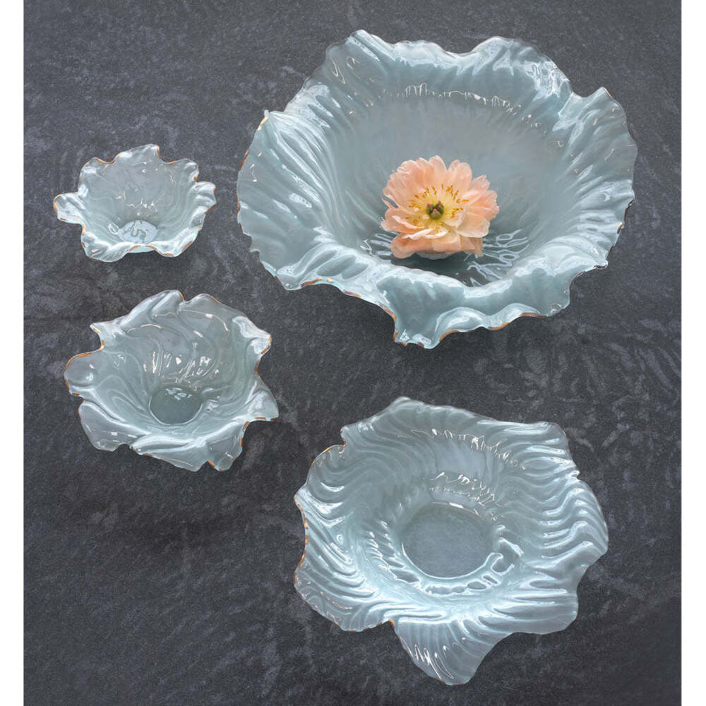 Poppy 9.5" x 9.5" Frosted with 24kt Gold Trim Small Bowl by Annieglass Additional Image -1