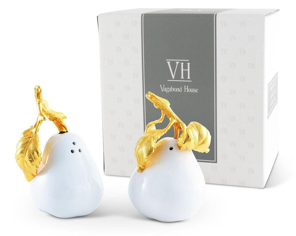 Porcelain Pear Salt and Pepper with Gold Leaf by Vagabond House 4