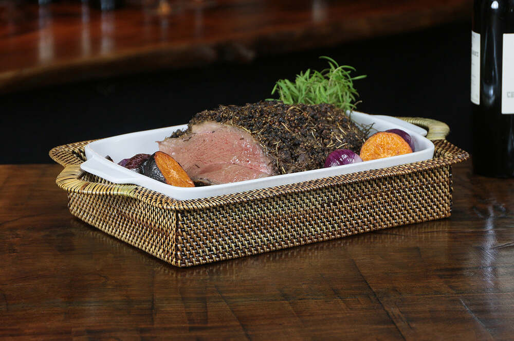 Rectangular Large 3QT Casserole Basket with Stoneware Roaster by Calaisio 1