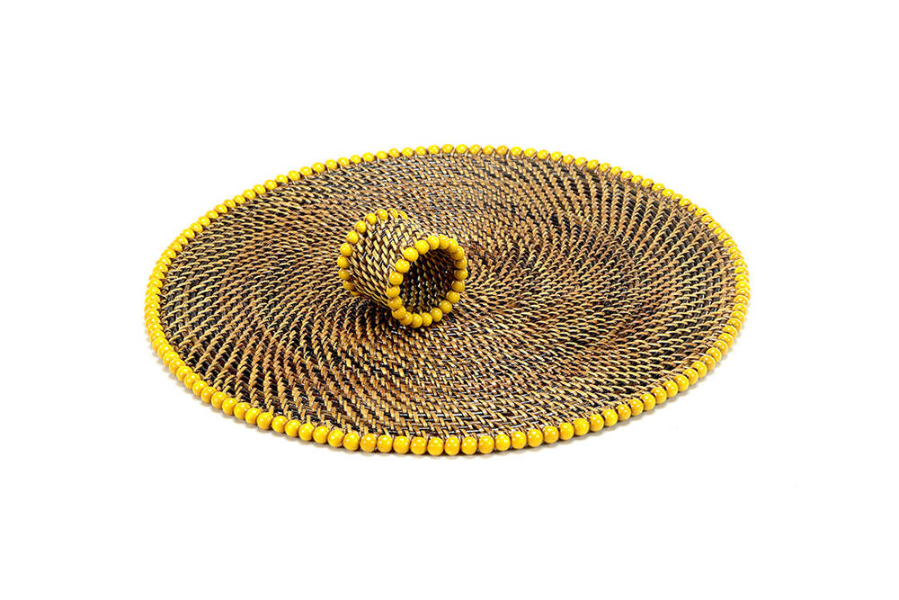 Round Placemat and Napkin Ring with Orange Wood Beads - Set of 4 by Calaisio